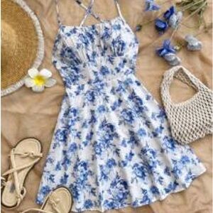 SHEIN Blue and White Floral Dress